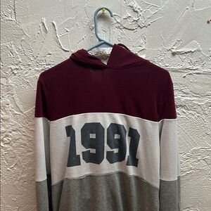 Ardene Red and White Color Blocked Hoodie